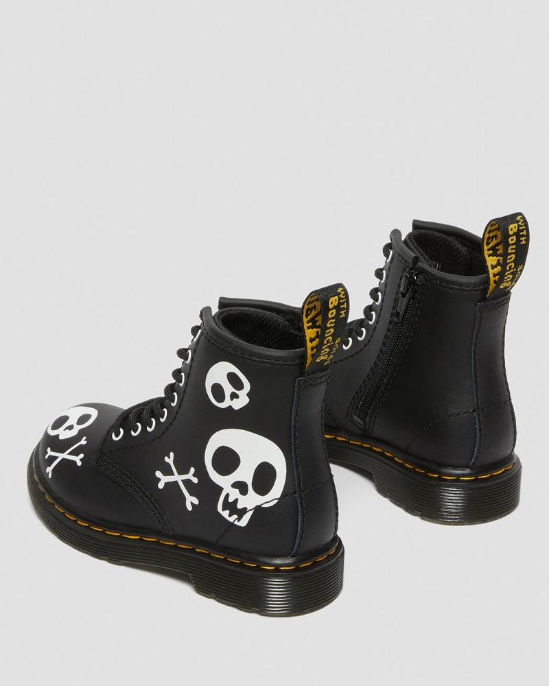 Dr Martens Toddler 1460 Skull & Bones Leren Veterlaarzen Kinderen Zwart Wit | NL 120VRW